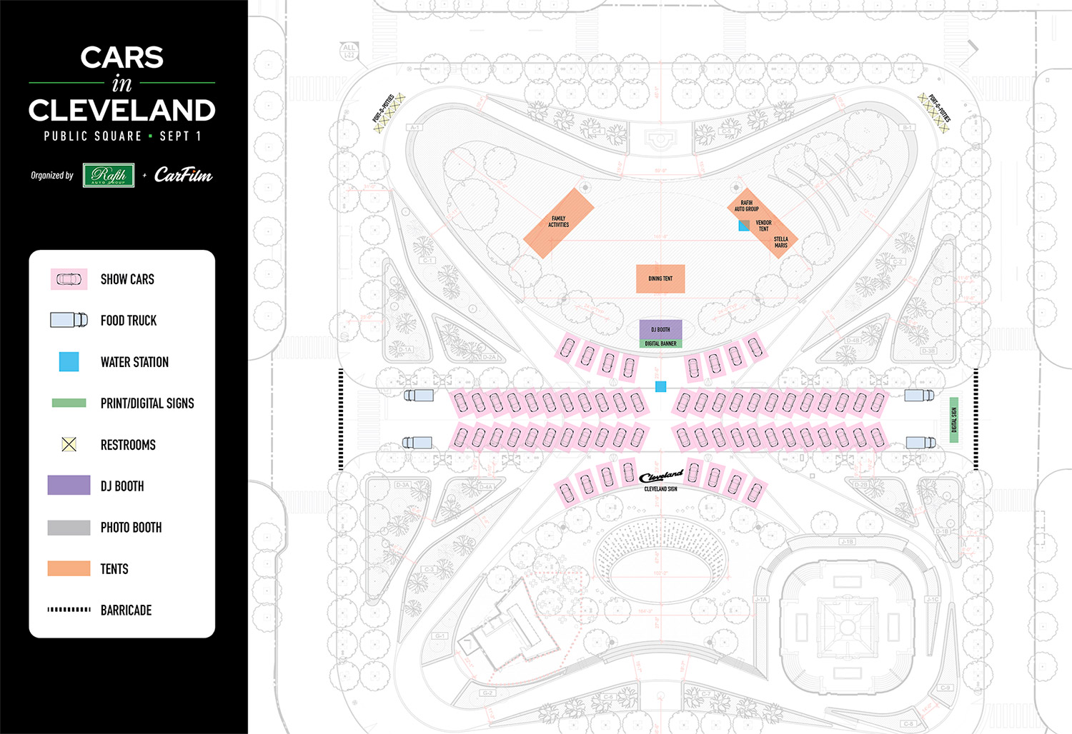 Cars in Cleveland 2024 Public Square Event Site Map